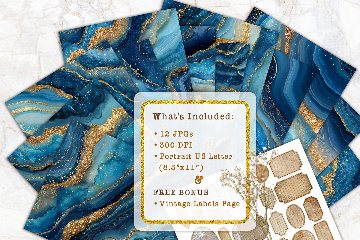 Elegant Deep Blue Agate Scrapbook, a Background Graphic by V Design Creator (Photo 7 of 12)