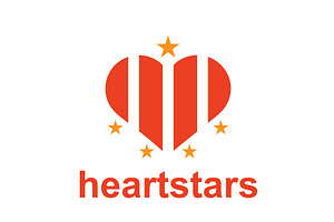 Heart shaped logo with stars, an Object Illustration by LogosDen