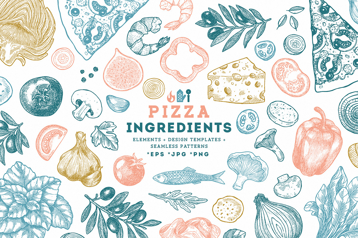 PIZZA ingredients illustrations, a Food Illustration by adehoidar (Photo 1 of 9)