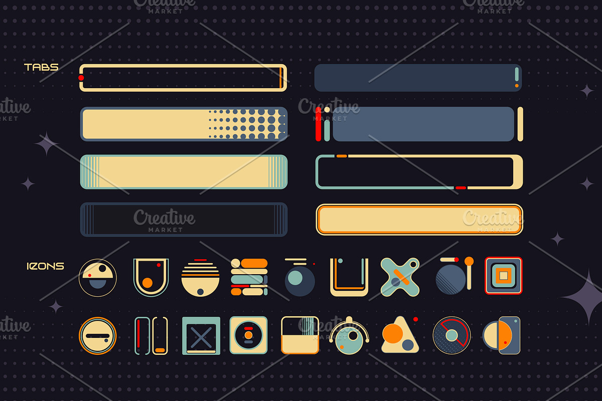 Retro Space UI. Set of 100 elements, an Object Graphic by Olga Ryzychenko (Photo 4 of 10)