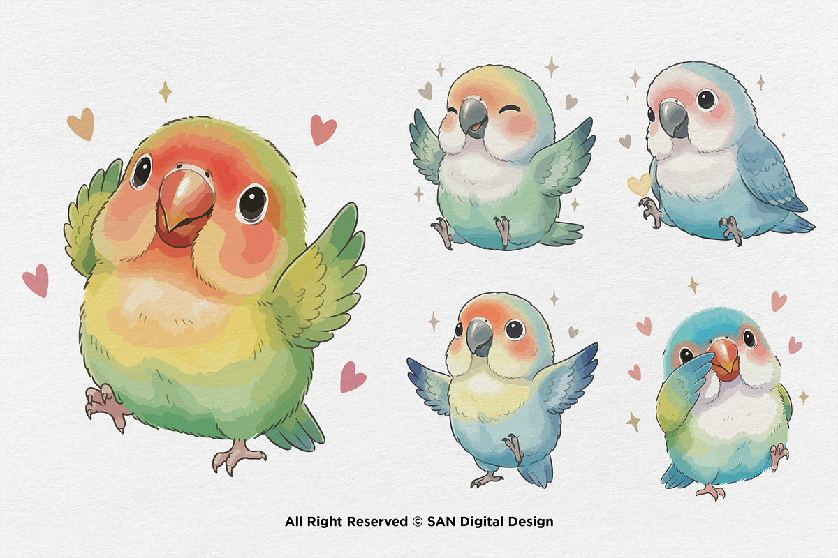 15 Bundle Watercolor Love Bird Cute, an Animal Illustration by Morspective (Photo 6 of 8)