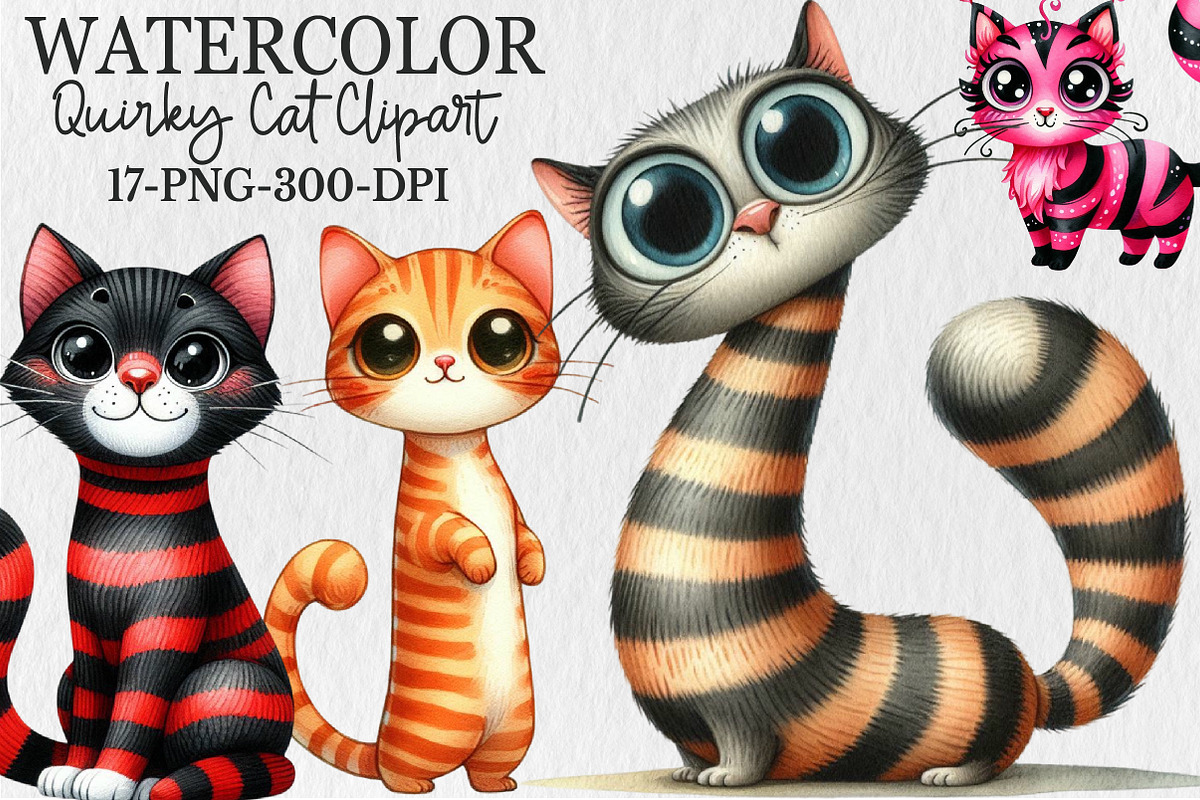 Quirky Cat Clipart Bundle, an Animal Illustration by Rose Art (Photo 1 of 4)