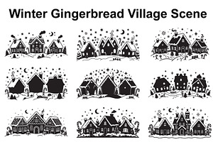 Gingerbread Winter Village Set