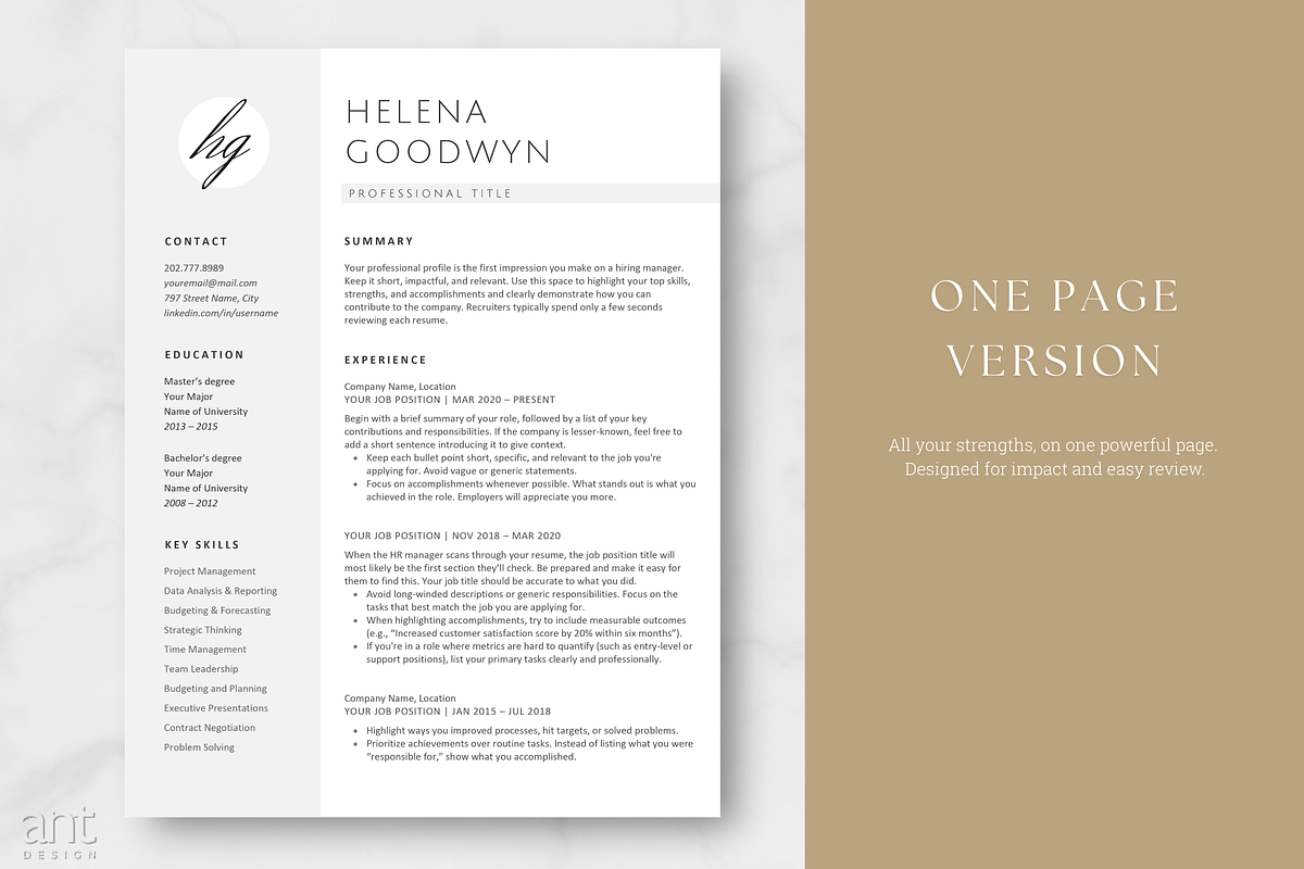 Modern Resume Template - The Helena, a Resume Template by AntDesignStudio (Photo 2 of 9)