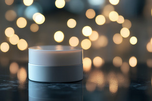 White cosmetic jar placed on a dark, a Photo by Pavel_design