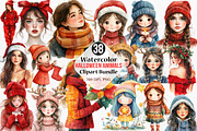 Christmas Girls Watercolor Clipart, an Illustration by Canvas Craft (Thumbnail 1 of 8)