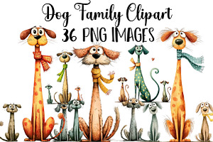 Watercolor Dog Family Clipart, an Illustration by DreamArtGraphic