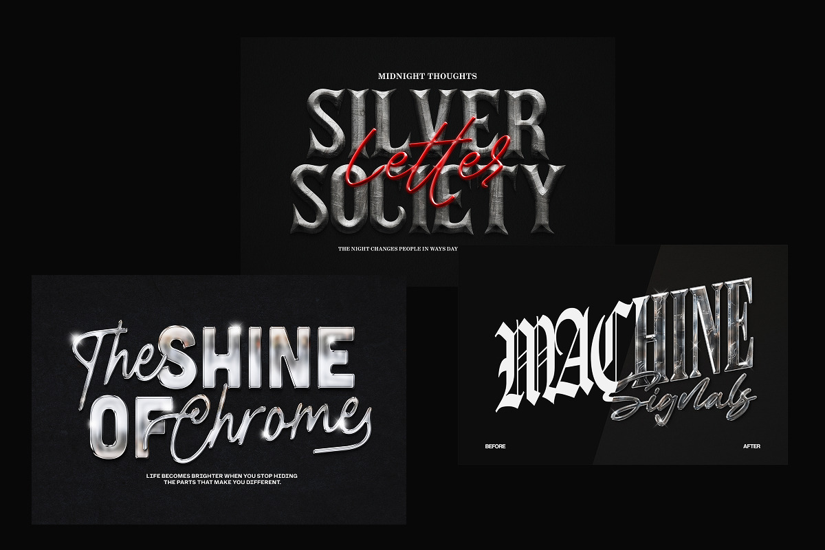 Silver Chrome Typography Text Effect, a Layer Style Add-On by Matsero (Photo 2 of 4)