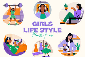 Animated Girl Life Illustration Set, a Person Illustration by Creative Stall