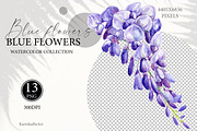 Watercolor Blue floral clipart 13PNG, an Object Graphic by KarinkaBU (Thumbnail 4 of 7)