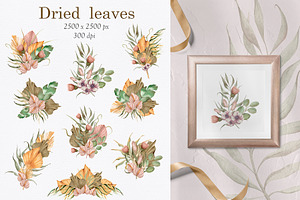 Watercolor Dried Leaves Collection.