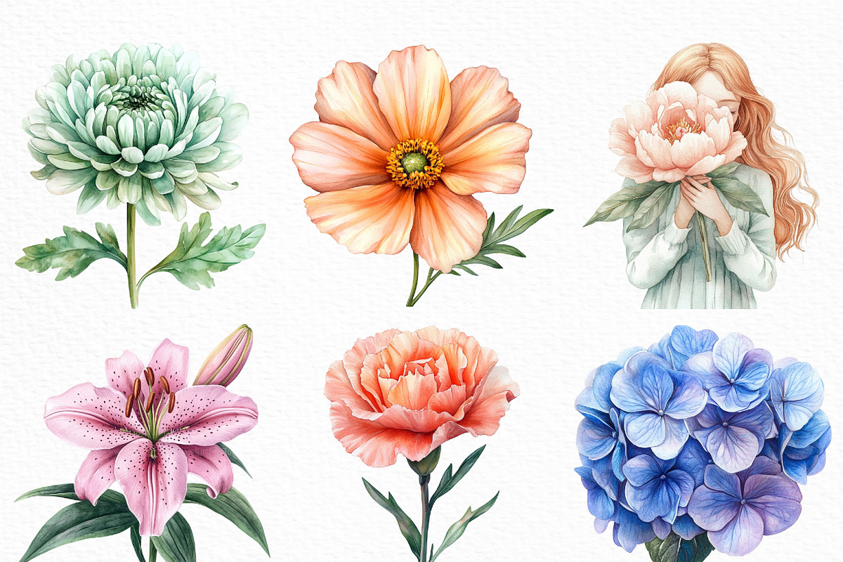 Watercolor Pastel Flowers, an Illustration by Craft Nest (Photo 5 of 6)