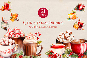 Christmas Drinks Watercolor Clipart, an Illustration by VeronikaArt