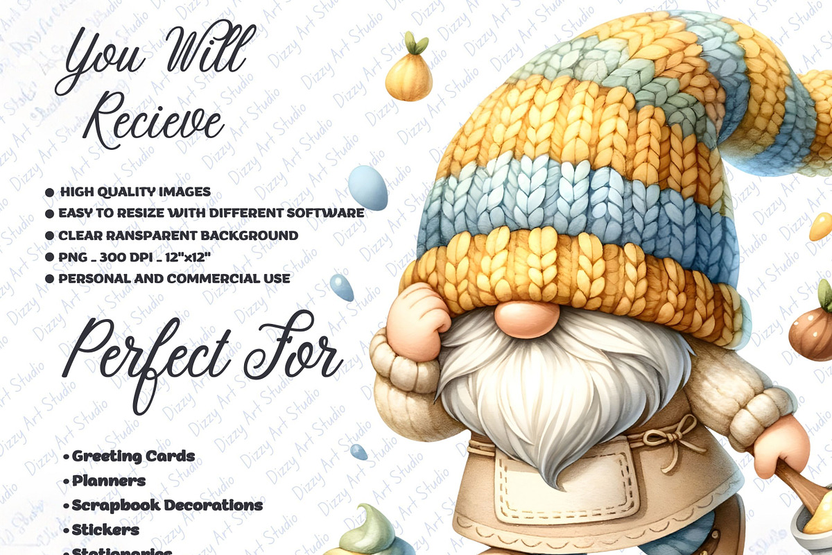 Watercolor Baker Gnome Cliparts Png, a Decorative Illustration by Dizzy Art Studio (Photo 3 of 4)