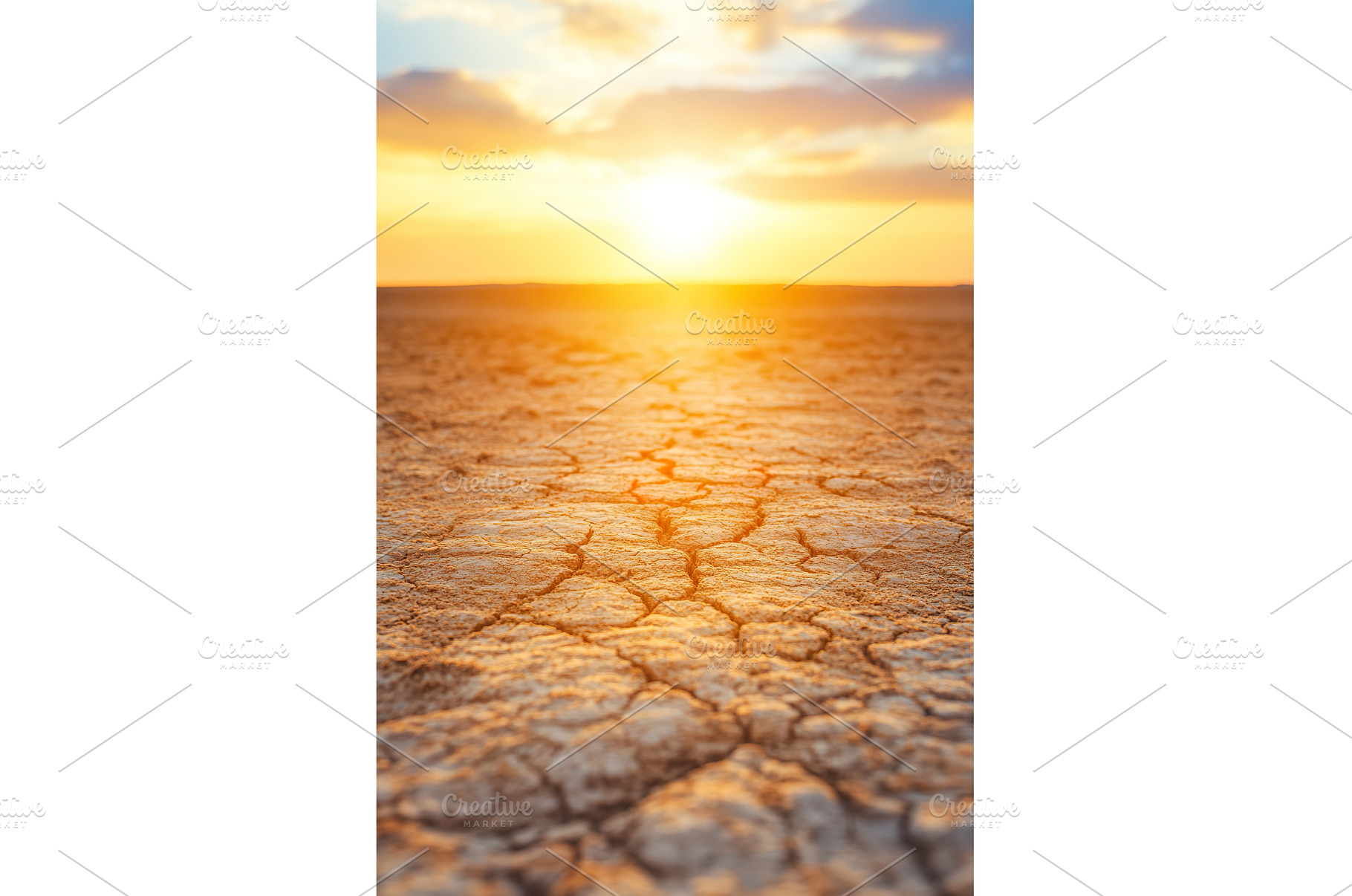 Sunset over cracked desert landscape, a Nature Photo by Lermont51