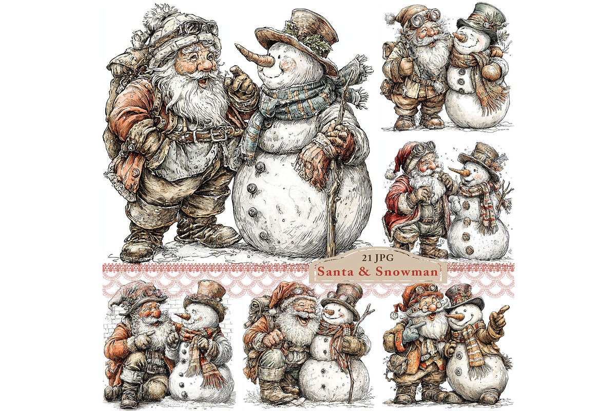 Santa and Snowman Clipart JPG, a Seasonal Illustration by Memories By Lea (Photo 1 of 18)