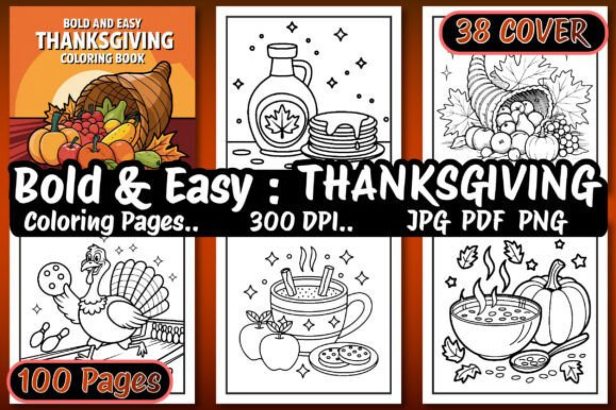 Easy Thanksgiving Coloring Book, an Illustration by shopcosm (Photo 1 of 3)