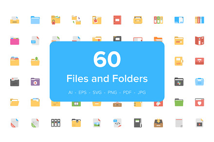60 Files and Folders Flat Icons, an Icon by Creative Stall