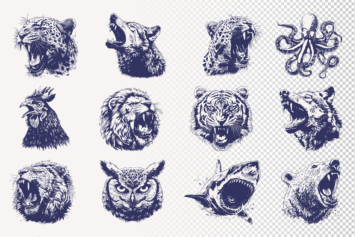 26 Animal Head Vector Illustrations, an Animal Illustration by Vecster (Photo 2 of 10)