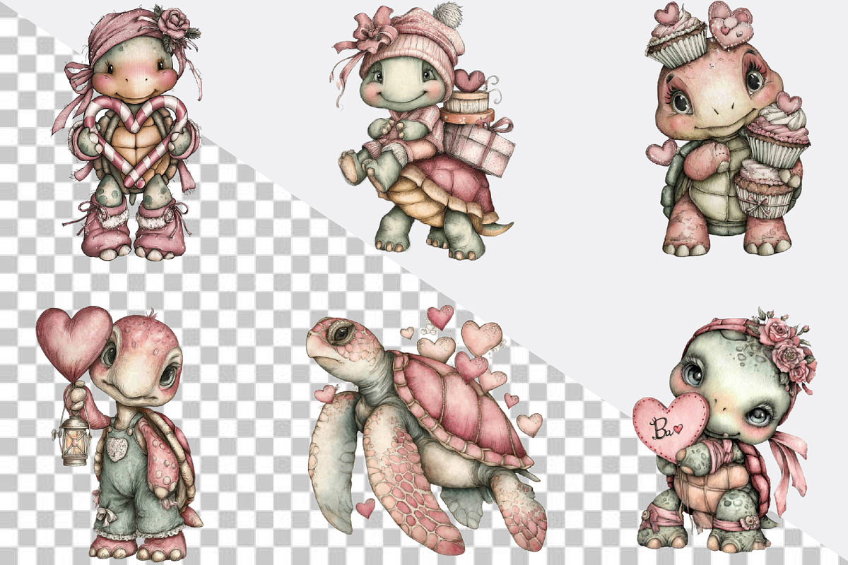 Whimsical Valentine Turtle Clipart S, an Illustration by SVGArt (Photo 5 of 7)