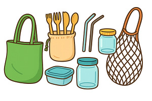 Eco-friendly reusable bags and, a Food Illustration by ZinetroN