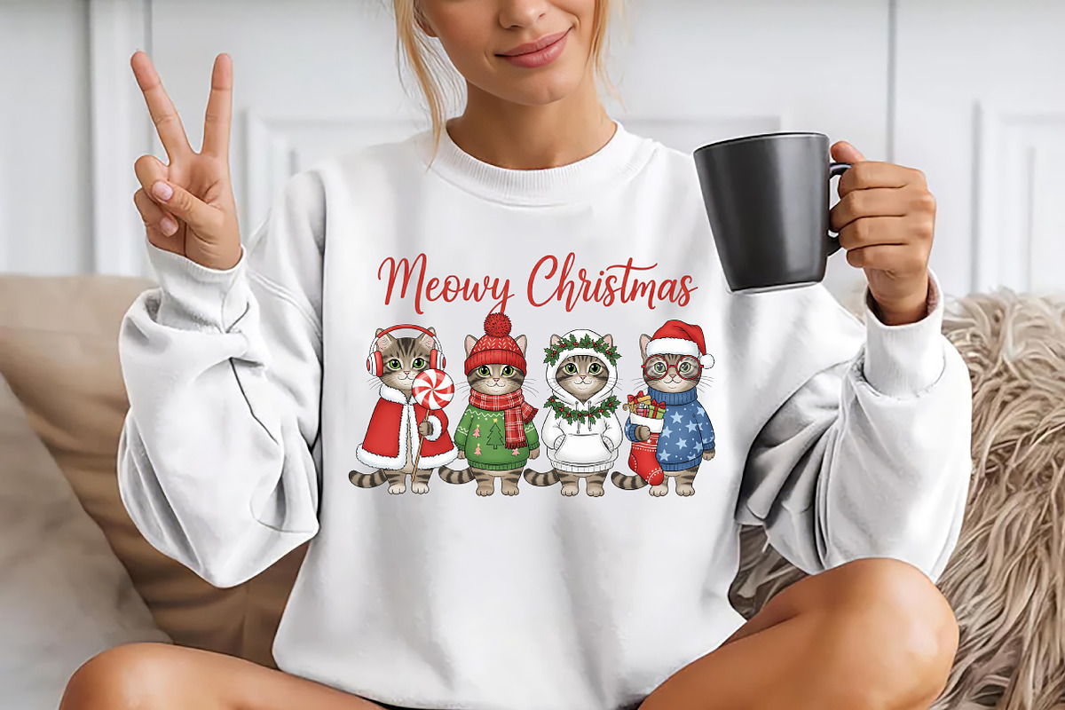 Cute Christmas Cats Wall Art PNG, a Seasonal Illustration by YA Design (Photo 4 of 4)