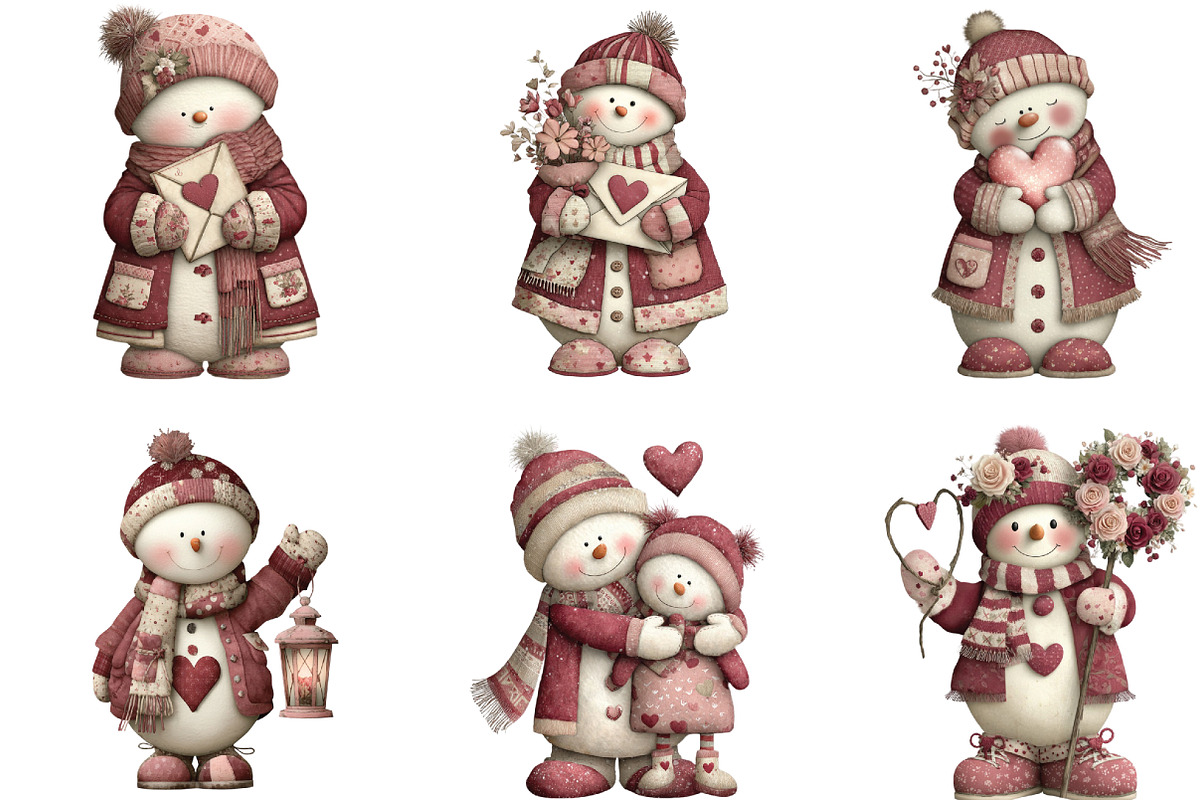 Whimsical Valentine Snowmen Clipart, an Illustration by CraftArtStudio (Photo 6 of 6)