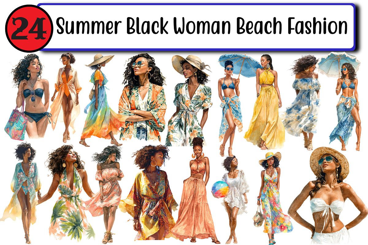 Summer Black Woman Beach Fashion, an Illustration by Design Market (Photo 1 of 3)
