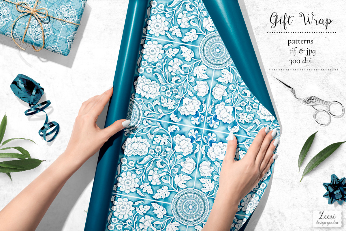 Watercolor Portuguese Tiles Patterns, a Pattern Graphic by Zeesi Design Garden (Photo 5 of 8)