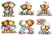 Valentine Teddy Bear Couples Clipart, an Illustration by Craft Nest (Thumbnail 3 of 8)