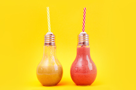 Two lamp- shaped jars smoothie, a Background Photo by VladDeep presets&photos