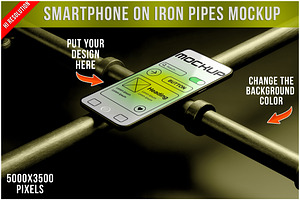 Smartphone on Iron Pipes Mockup PSD, an iPhone Mockup by Bruno's Shop