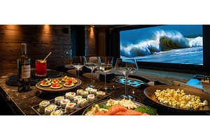 Elegant sushi and wine spread in, a Food & Drink Photo by piter.goskov