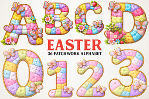 Easter Patchwork Alphabet PNG Bundle, an Illustration by RobertsArt