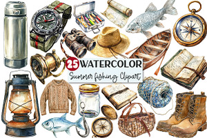 Summer fishing Equipments Clipart, an Illustration by Rose Art