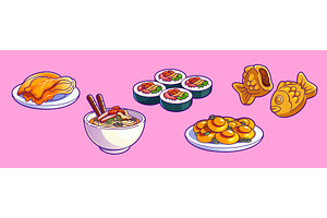 Korean food set - cartoon dishes, a Food Illustration by art PVP - market