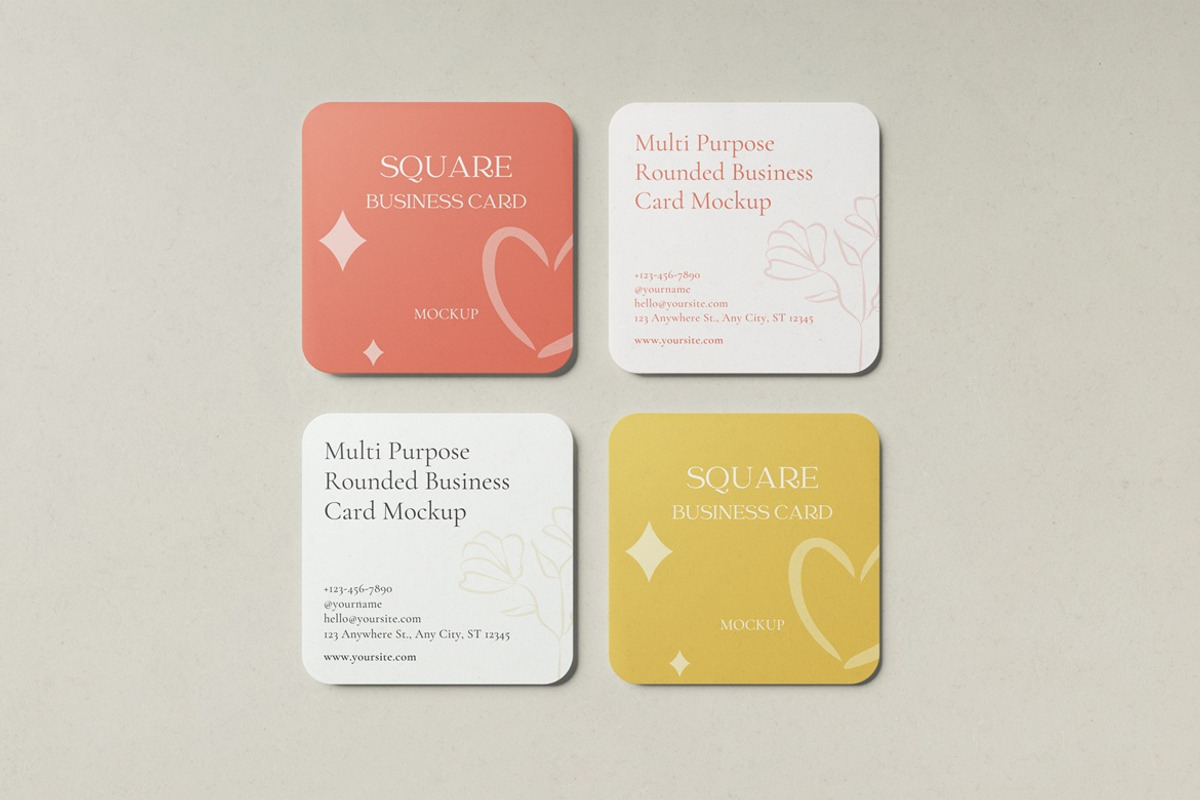 Rounded Square Business Cards Mockup, a Mockup by Pexelyou (Photo 2 of 6)