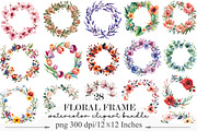 Watercolor Floral Frame Clipart, an Illustration by Designking (Thumbnail 1 of 5)
