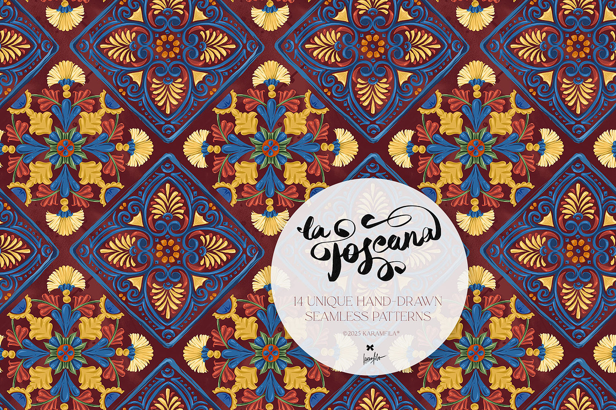 Tuscany Tiles Wine Seamless Patterns, a Pattern Graphic by KaramfilaS (Photo 9 of 18)