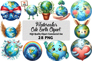 Cute Earth Clipart Sublimation, an Illustration by Daily.Designs