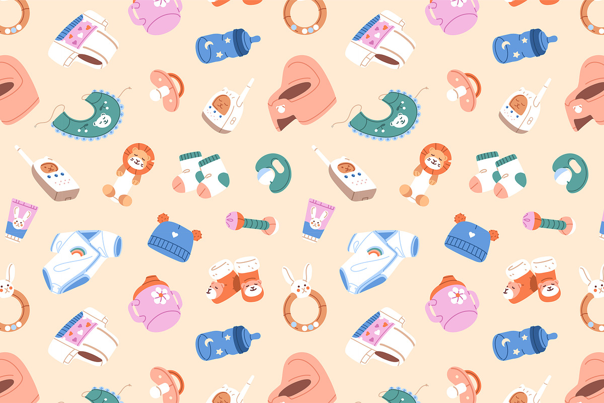 Cute baby items set + backgounds, an Object Illustration by PaperTrident (Photo 5 of 6)