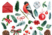 Christmas watercolor clipart, a Decorative Illustration by Hanna Hryharenka (Thumbnail 12 of 19)