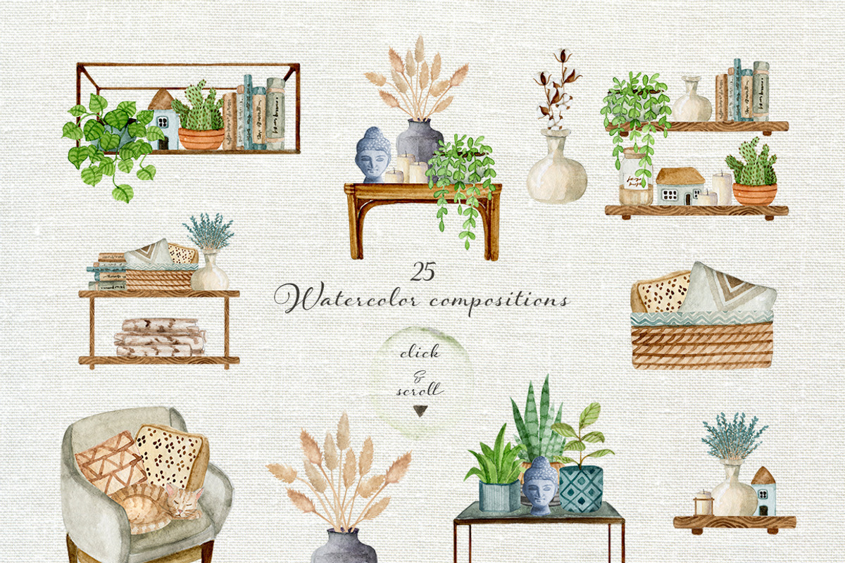Home Decor Bundle. Watercolor set, an Object Graphic by JuliaBadeeva (Photo 3 of 21)