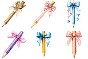 Coquette School Pencil Bow Clipart, an Illustration by DreamArtGraphic (Thumbnail 4 of 5)