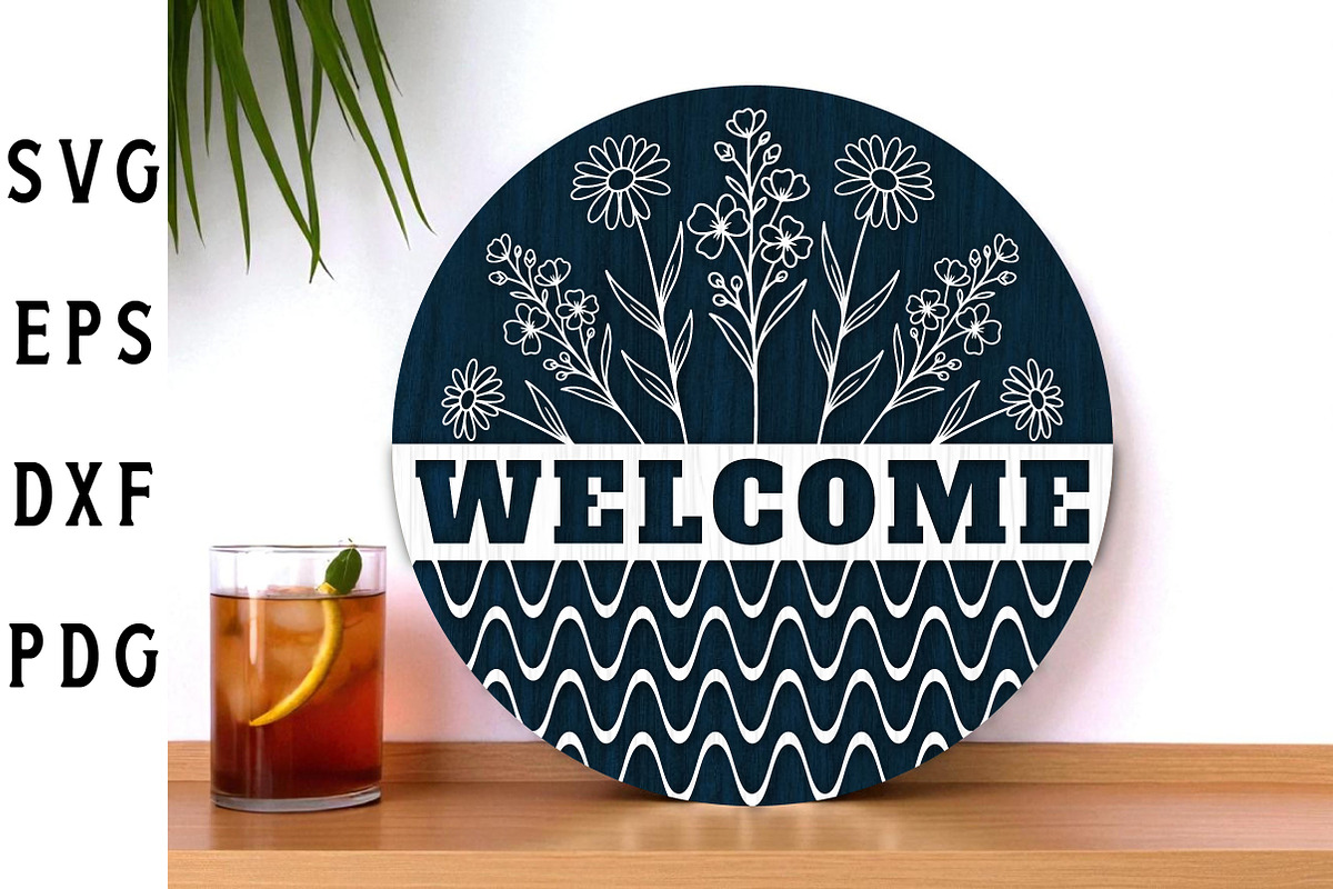 Floral Welcome Sign Laser Cut, a Graphic by Libby Wishes (Photo 2 of 3)