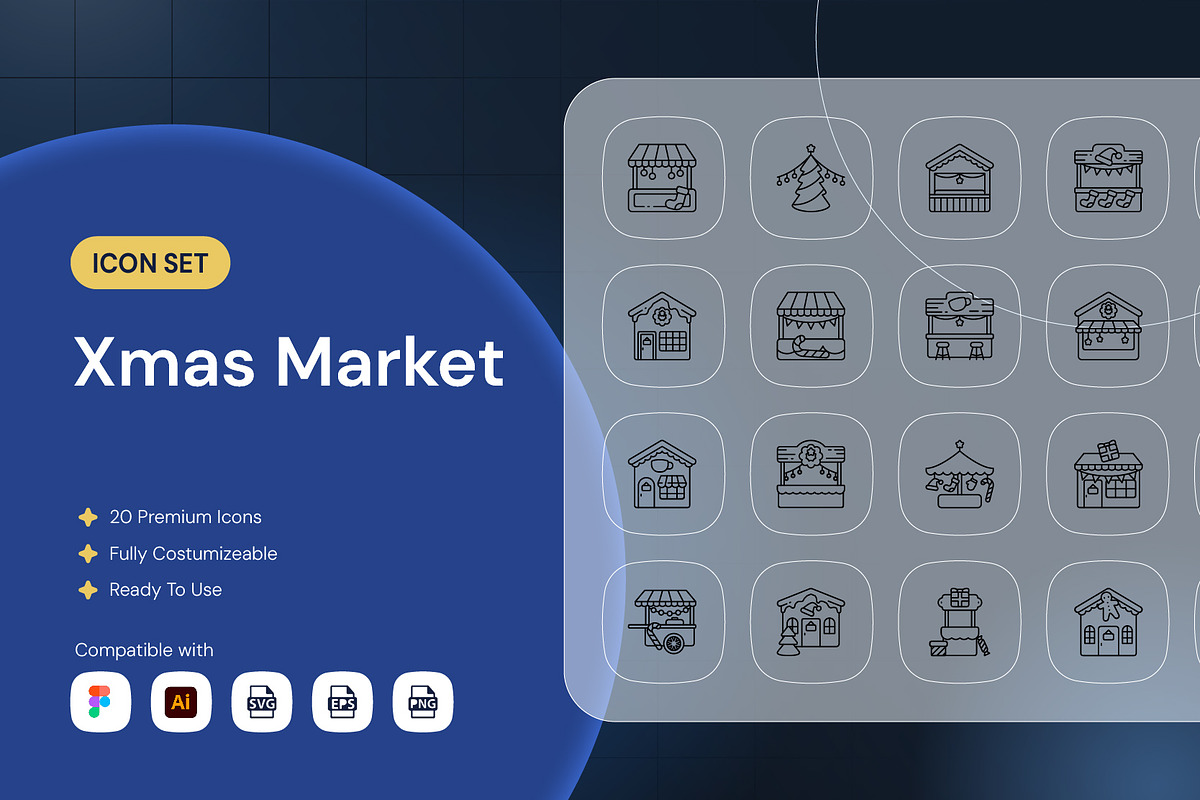 Xmas Market Icon Set, an Outline Icon by Nathaya Studio (Photo 1 of 2)