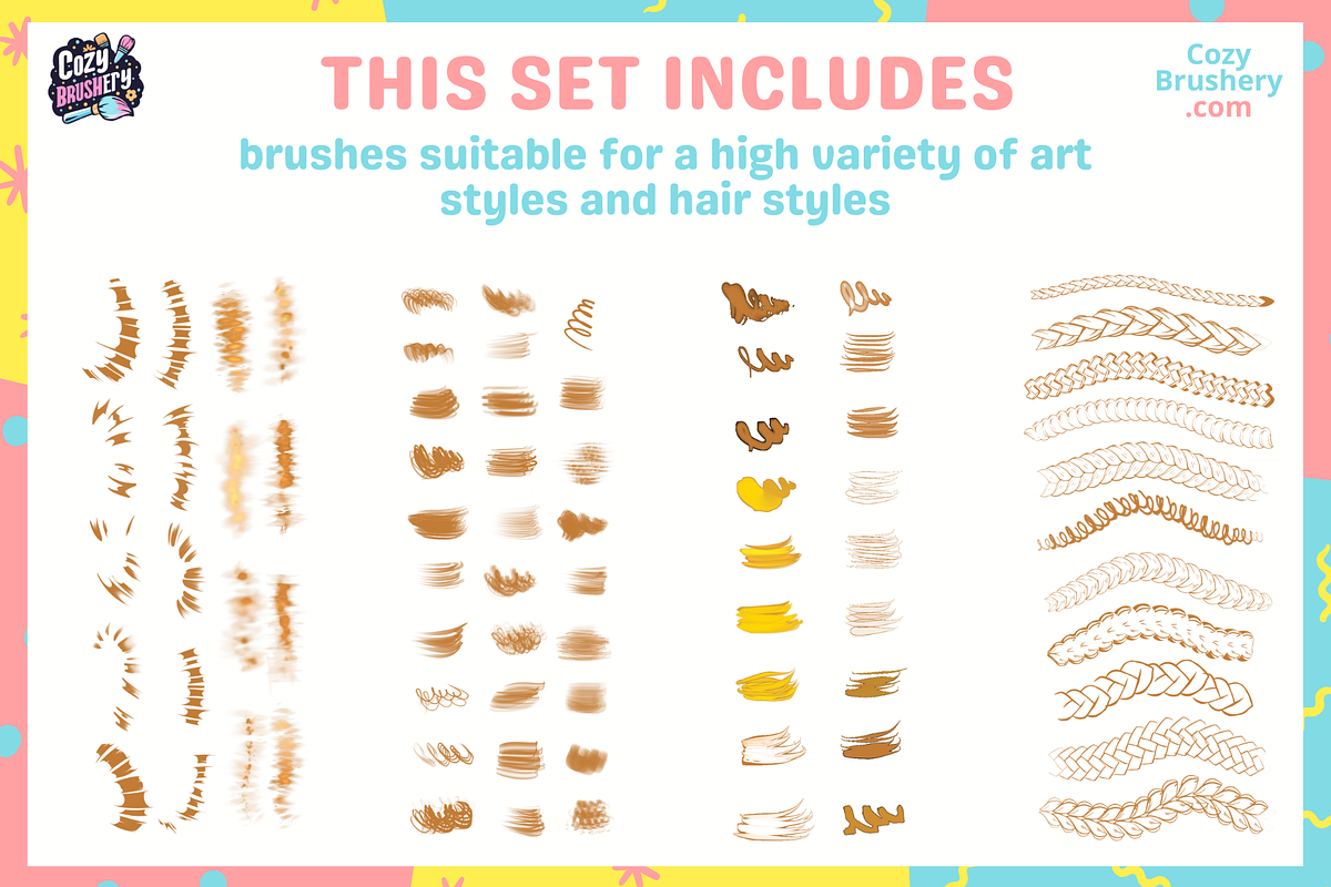 Procreate Ultimate Hair Brushes, a Brush Add-On by Cozy Brushery (Photo 9 of 10)