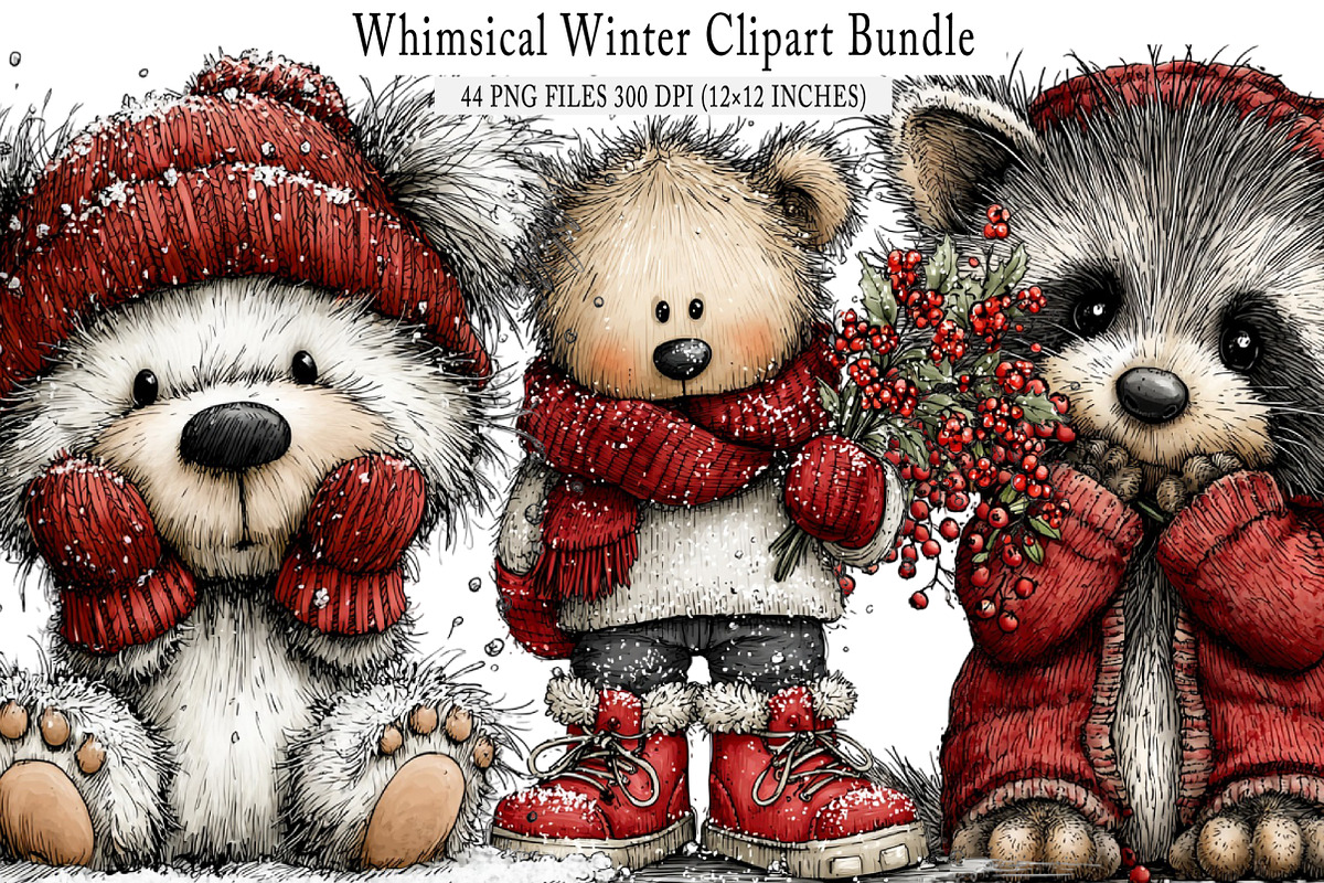 Whimsical Winter Clipart Bundle, an Illustration by SinaCreation (Photo 1 of 7)