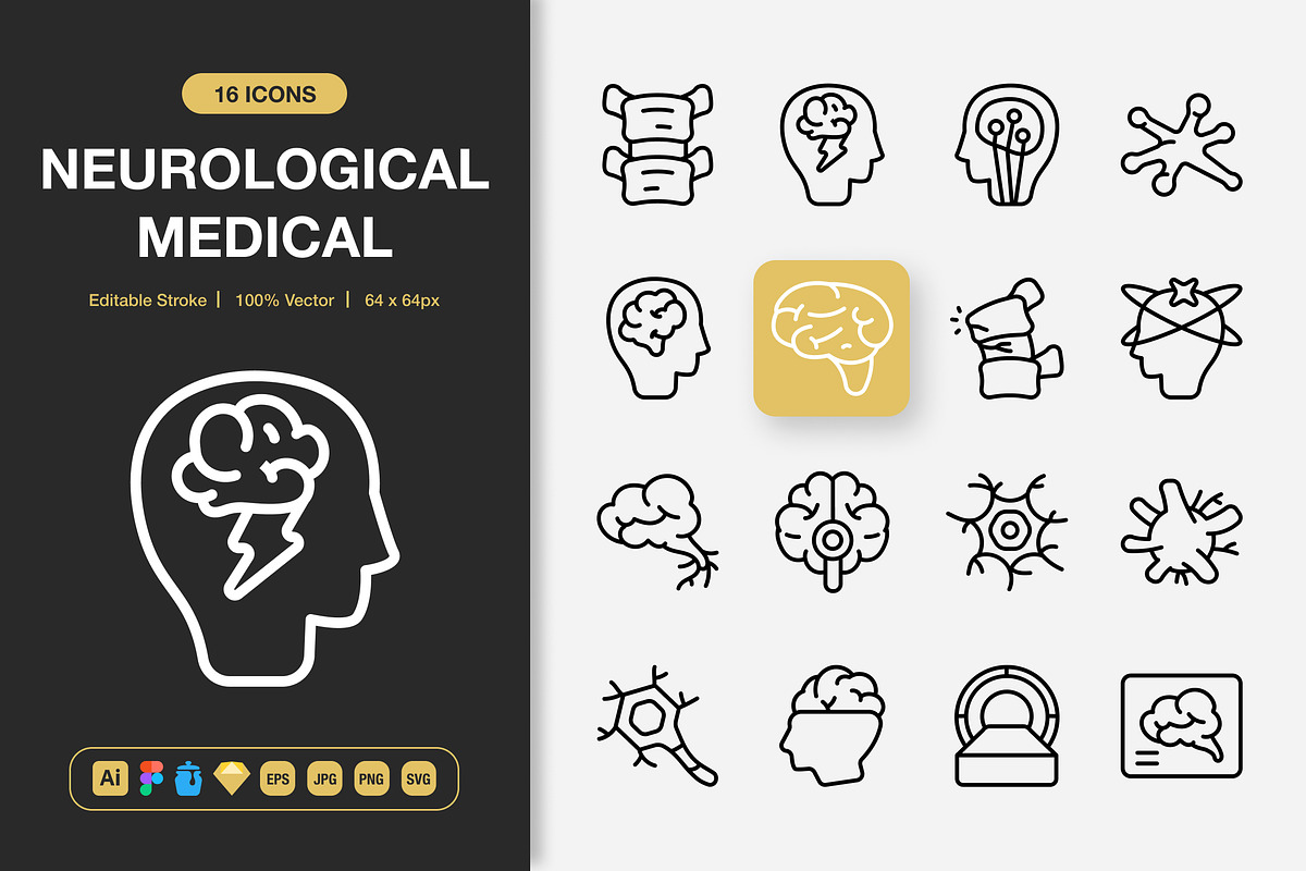 Neurological Medical Icons, an Outline Icon by Spacepixel Creative