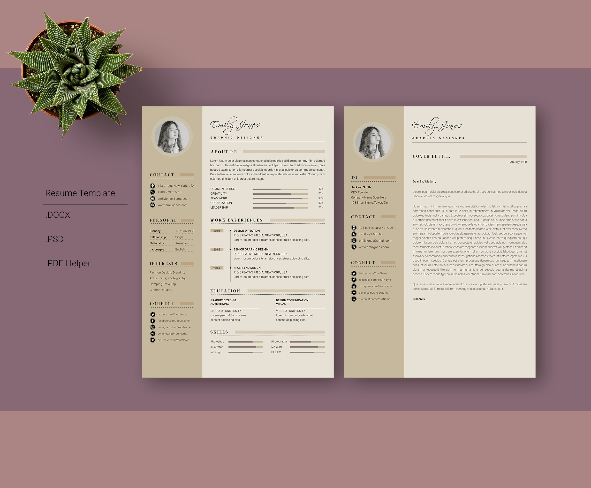 Simple Color CV-Resume Template *C, a Resume Template by Showy68 Template